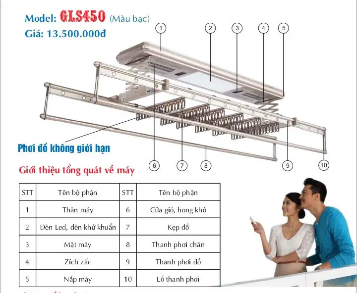 Giàn Phơi Thông Minh GLS450 (Màu Bạc) - Ảnh 4